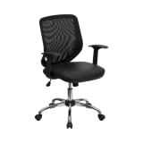 Mid-Back Black Mesh Tapered Back Swivel Task Office Chair with LeatherSoft Seat, Chrome Base and T-Arms