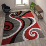 Athos Collection 8' x 1' Red Abstract Area Rug - Olefin Rug with Jute Backing - Hallway, Entryway, or Bedroom