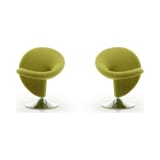 Curl Swivel Accent Chair in Green and Polished Chrome (Set of 2)
