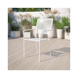 Commercial Grade White Indoor Outdoor Steel Patio Arm Chair with Square Back