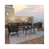 Kierra Black All Weather 4 Piece Woven Conversation Set with Gray Zippered Removable Cushions & Metal Coffee Table