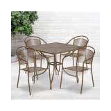 Commercial Grade 35.5" Square Gold Indoor Outdoor Steel Patio Table Set with 4 Round Back Chairs