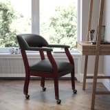 Black LeatherSoft Conference Chair with Accent Nail Trim and Casters