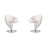 Curl Swivel Accent Chair in Cream and Polished Chrome (Set of 2)