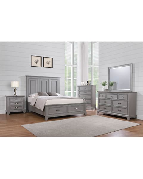 Dove Manor Grey Storage Bedroom 3PC Set - Queen Bed, Dresser, Mirror - DVMNRGRYSTRG3QN