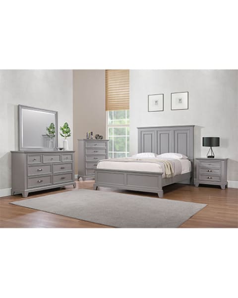 Dove Manor Grey Bedroom 3PC Set - King Bed, Dresser, Mirror - SPENCER3PCKG