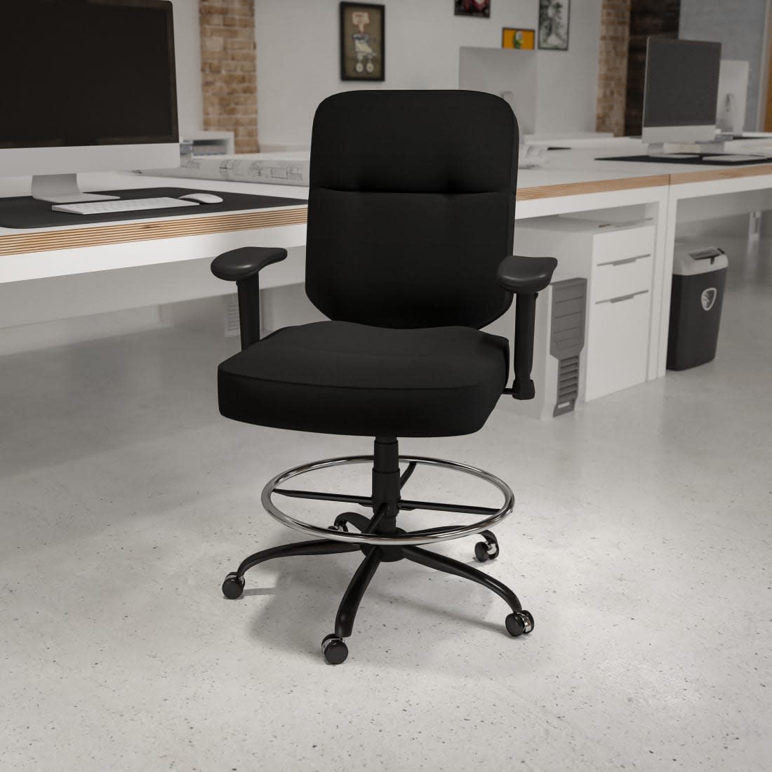 Rated Black Leather Swivel Task Chair with... HERCULES Series Big & Tall 400 lb 